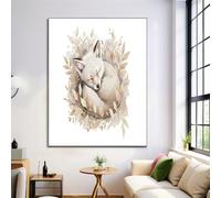 Cartoonish Canvas Wall Art Gold Neutral Tones modern artwork Warm And Cozy Modern Bedroom Decor Fox Leaf pattern Canvas Painting for Office Dining Room living room Wall Decorations 30x40 cm Unframed