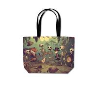 Cartoonish Skeletons Having A Party Beach Shopper Tote Bag Warren Reed - Designer Blue One Size