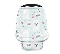 Cartoons Baby Car Seat Cover Canopy and Nursing Cover, Fansu Breastfeeding Cover Ups Multi Use Infant Stroller Canopy Privacy Cover Ultra-Soft and Breathable (Heart Alpaca)