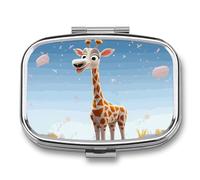 Cartoons Giraffe Pill Box 2 Compartments Portable Travel Pill Case Mini Medicine Organizer for Pocket Purse Metal Waterproof Medicine Container Holder Vitamin Fish Oil