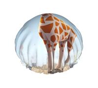 Cartoons Giraffe Shower Cap for Women Reusable Waterproof Shower Bonnet Washable Elastic Band Bath Hair Hat Double Layered Bath Cap Extra Large for Long Hair
