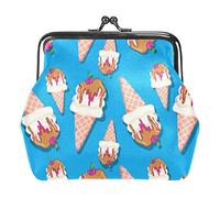 Cartoons Ice Cream Pattern Blue Coin Purse Vintage Pouch Buckle Clutch Bag Kiss-Lock Change Purse Clasp Closure Wallets for Women Girl