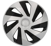 cartrend Flow Hub Caps 14 Inch for All Standard Steel Rims, Made of Special ABS Quality Plastic, Shockproof, Double Layer Metallic Painting, Can Be Painted Over, Black/Silver, Pack of 4
