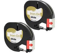 Cartridges Kingdom 2 Compatible S0718850 18769 18771 12mm x 2m Black on White Iron-On Fabric Label Tapes for DYMO LetraTag LT-100H, LT-100T, LT-110T, QX 50, XR, XM, 2000, Plus Printers