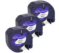 Cartridges Kingdom 3 Compatible 91201 S0721610 12mm x 4m Black on White Plastic Label Tapes for DYMO LetraTag Printers