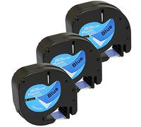 Cartridges Kingdom 3 Compatible 91205 S0721650 12mm x 4m Black on Blue Plastic Label Tapes for DYMO LetraTag Printers