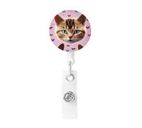 carttoon cat Badge Reel Retractable Badge Holder with Keychain Id Clips for Badges Lightweight Plastic Name Card Holders for Nurses Office Teacher