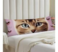 Carttoon Cat Body Pillow Cover with Hidden Zipper 20x54 Full Long Pillowcase for Couch Sofa Decor Breathable Bed Shams Boho Oversized Lumbar Pillow Covers for All Seasons