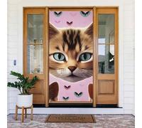 Carttoon Cat Door Cover Decorations, Welcome Door Banner Backdrop Seasonal Spring Summer Porch Banner Sign Photo Background for Indoor Outdoor Party Decor 72.8 x 35.4 Inch
