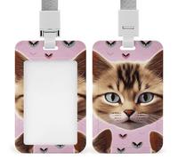 Carttoon Cat Id Badge Holder with Lanyard, Clear Vertical Card Protector Waterproof, Breakaway Safety Neck Strap, Heavy Duty Name Tag Holder for Nurse Teacher Officer Staff Women Men