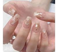 Carufin 24 PCS Chessboard Star Moon Nail Stickers Platinum Powder Stars Crystal Fake Nail Stickers Press on False Nails Daily Wear Artificial Nails (E)