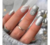 Carufin 24 Pcs Christmas Press on Nails Short Red and White Stripes Acrylic Nails Cute Elk Snowflake Full Cover False Nails Xmas Nail (D)