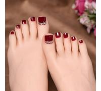 Carufin 24 PCS Long Coffin Fake Nail Glossy Acrylic False Nails Artificial Crystal Nails Press on Nails Ballet False Nails for Women Girls (D)