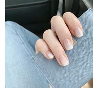 Carufin 24Pcs Sea Blue Halo Dye Sticker Short White Gradual Change Square False Nails Press on Nails for Women Girls (B)