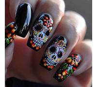 Carufin Day of the Dead Sugar Skull Nail Art Designs, Rainbow Pride and Gothic Halloween Nail For Women (C)