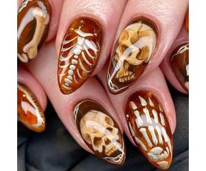 Carufin Gothic Halloween Skull Nail Art Designs, Long Stiletto Press-on Nails, Skeleton and Rose Patterns 3 Styles For Women (A)