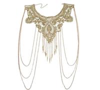 Carufin Lace Flower Body Chain Gold Layered Tassels Shoulder Chain Adjustable Necklaces Jewelry for Women and Girls