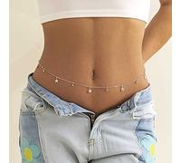 Carufin Rhinestone Star Body Chains Belt Crystal Waist Chains Pentagram Pendant Summer Beach Waist Body Jewelry Festival Belt Belly Jewelry for Women and Girls (Silver)