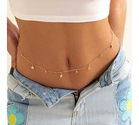 Carufin Rhinestone Star Body Chains Belt Crystal Waist Chains Pentagram Pendant Summer Beach Waist Body Jewelry Festival Belt Belly Jewelry for Women and Girls (Gold)