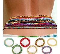 Carufin Sexy Beaded Waist Chain Multi-layer Mix and Match Body Chain Hand-beaded Contrasting Color Belly Chain Belt Summer Beach Costume Jewelry(Pack of 7)