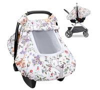 CARUILI Baby Car Seat Cover, Minky Infant Car Seat Covers for Babies, Windproof & Breathable Carseat Cover Boy with Peep Window, for Protecting Baby from Wind & Sun (Woodland Animals)
