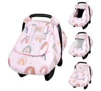 CARUILI Car Seat Cover Baby Girl Boy, Warm Winter Carseat Cover for Baby, Kick-Proof Infant Car Seat Cover with Peep Window, Windproof & Cozy, Pink Rainbow