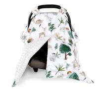 CARUILI Car Seat Cover Baby Girl, Minky Infant Car Seat Cover Canopy with Peep Window, Multiuse Carseat Covers for Babies, Protects Baby from Wind, Sun, Stranger, Woodland Animal