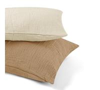 CARUILI Muslin Toddler Pillowcase for 13 X 18 Pillow, 2 Pack Small Travel Pillow Cases Covers with Envelope Closure, Soft & Breathable Kids Pillowcase for Girls Boys, Oatmeal & Brown