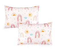 CARUILI Toddler Pillowcase 2 Pack, 14x20 Travel Pillow Case Cover, Ultra Soft & Breathable Small Pillow Case with Envelope Style for Baby Girls, Fit Pillow 14"x19" or 13"x 18", Pink Rainbow