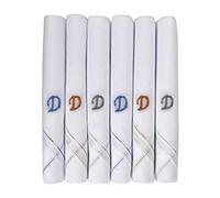Caruso Italy Men's Initial Monogram D Embroidery 100% Pure Cotton Handkerchief White Base With Colored Border - Pack Of 6