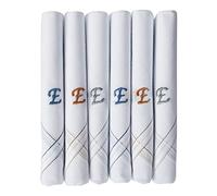Caruso Italy Men's Initial Monogram E Embroidery 100% Pure Cotton Handkerchief White Base With Colored Border - Pack Of 6
