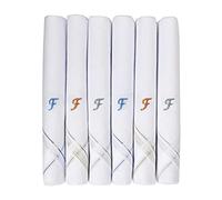 Caruso Italy Men's Initial Monogram F Embroidery 100% Pure Cotton Handkerchief White Base With Colored Border - Pack Of 6