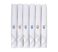 Caruso Italy Men's Initial Monogram G Embroidery 100% Pure Cotton Handkerchief White Base With Colored Border - Pack Of 6