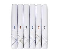Caruso Italy Men's Initial Monogram J Embroidery 100% Pure Cotton Handkerchief White Base With Colored Border - Pack Of 6