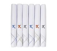 Caruso Italy Men's Initial Monogram K Embroidery 100% Pure Cotton Handkerchief White Base With Colored Border - Pack Of 6