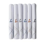 Caruso Italy Men's Initial Monogram L Embroidery 100% Pure Cotton Handkerchief White Base With Colored Border - Pack Of 6