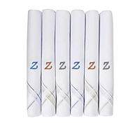 Caruso Italy Men's Initial Monogram Z Embroidery 100% Pure Cotton Handkerchief White Base With Colored Border - Pack Of 6