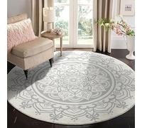 Carvapet Round Area Rug 150cm/5ft Soft Fluffy Circle Carpet Rug Short Pile Non Slip Washable Bohemian Mandala Floor Round Rugs for Living Room Bedroom(Grey Mandala)