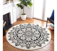 Carvapet Round Area Rug 91cm/3ft Soft Fluffy Circle Carpet Rug Short Pile Non Slip Washable Bohemian Mandala Floor Round Rugs(Black Mandala)