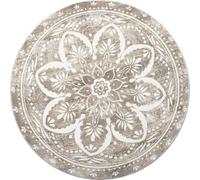 Carvapet Washable Round Area Rug 150cm/5ft Soft Fluffy Circle Carpet Rug Short Pile Non Slip Bohemian Floral Floor Round Rugs for Living Room Bedroom(Taupe)