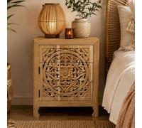 Carved Bedside Cabinet - 1 Left Door - 1 Drawer - Teak Wood