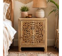 Carved Bedside Cabinet - 1 Right Door - 1 Drawer - Teak Wood