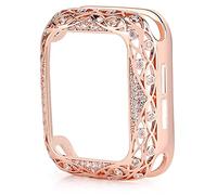 Carved Copper Women Luxury Bumper for Case Series8 45/44/40mm 41/42/38mm Diamond Bling Metal iWatch Series 7 SE/6/5/4/3/2 45 41 mm (Color : Black Diamond, Size : 42MM)