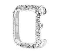 Carved Copper Women Luxury Bumper for Case Series8 45/44/40mm 41/42/38mm Diamond Bling Metal iWatch Series 7 SE/6/5/4/3/2 45 41 mm (Color : Black Diamond, Size : 42MM)