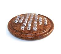 Carved Culture Solitaire board game solid thuya wood with glass marbles