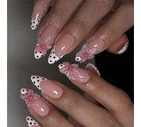 Carved Floral Press Type Nails Elegant French Tips ABS False Nails Easy Installation Office Party Wedding Occasion French Tip Nail