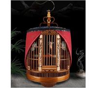 Carved Large Bird Cage With Cage Cover,Bamboo Bird Flight Cage With Rolling Stand,Travel Portable Bird Cage-Brown decor(M)