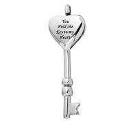 Carved Memorial Pet Ash Cremation Urn Pendant Key to My Heart | Stainless steel openable screw top holds ashes crushed flowers oils fits 4mm chain 2.24 x 0.75 x 0.31 inch