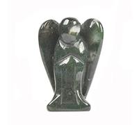 Carved Moss Agate Gemstone Peace Angel Pocket Guardian Angel Healing Statue 2"