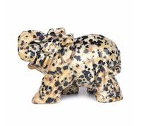 Carved Natural Dalmatian Jasper Gemstone Elephant Healing Guardian Statue Figurine Crafts 2 inch